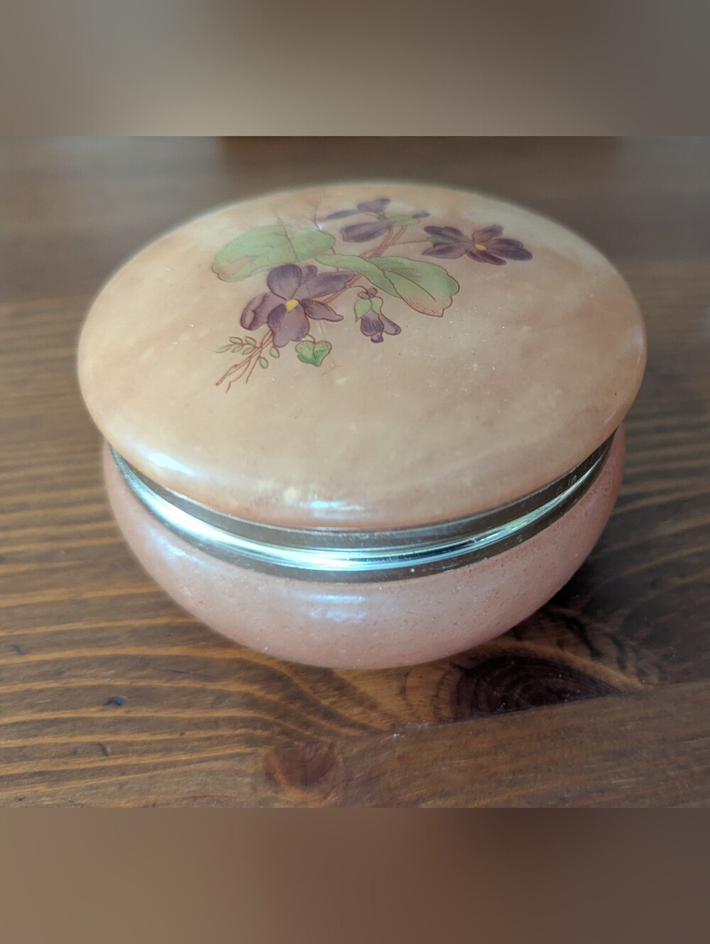 Vintage Genuine Alabaster Round Hinged Trinket Box "Lefton" Made In Italy. 3.5" - Picture 7 of 16